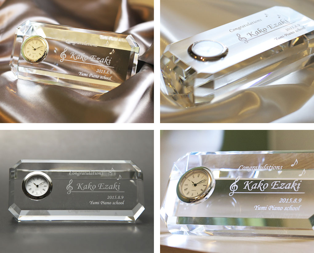 シャープなダイヤカットが美しいクリスタル時計にオリジナルデザインを