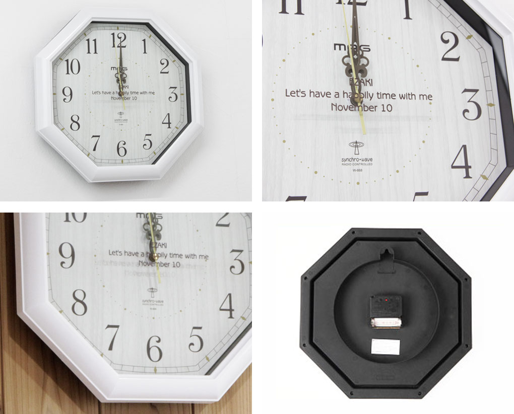 八角形のシンプルでお洒落な時計にオリジナルのデザインを彫刻します