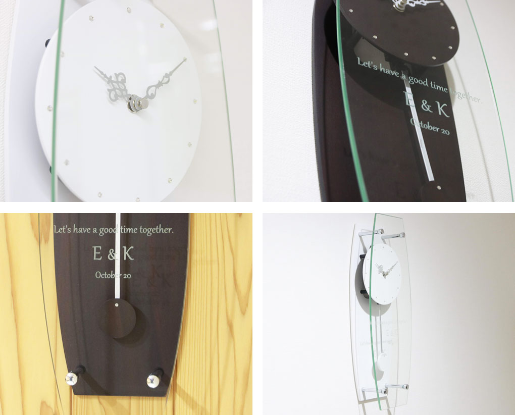 ご両親への特別な記念品などにオリジナルデザインを彫刻する振り子時計