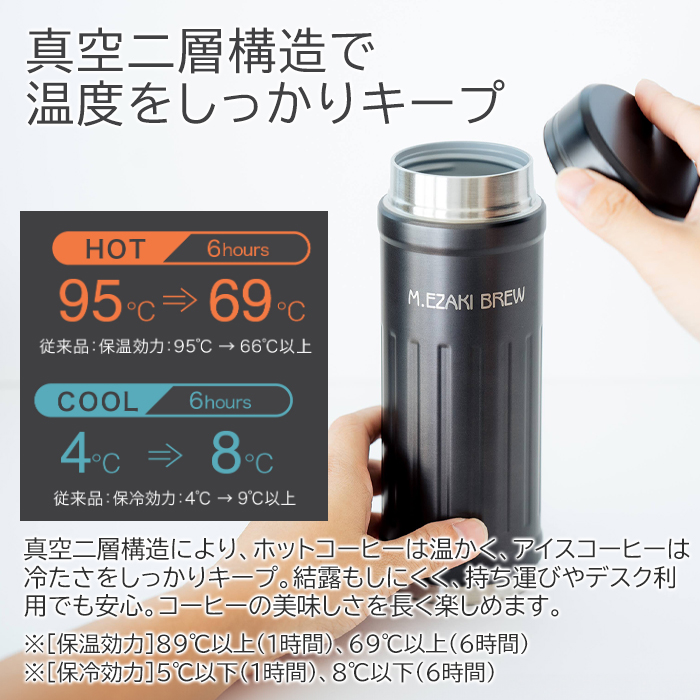 真空二層構造で温度をしっかりキープ